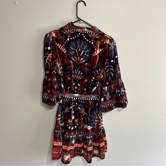 Farm Rio Nature Beauty Blue Scarf Short Dress In Blue Multi - Size S - Picture 5 of 7